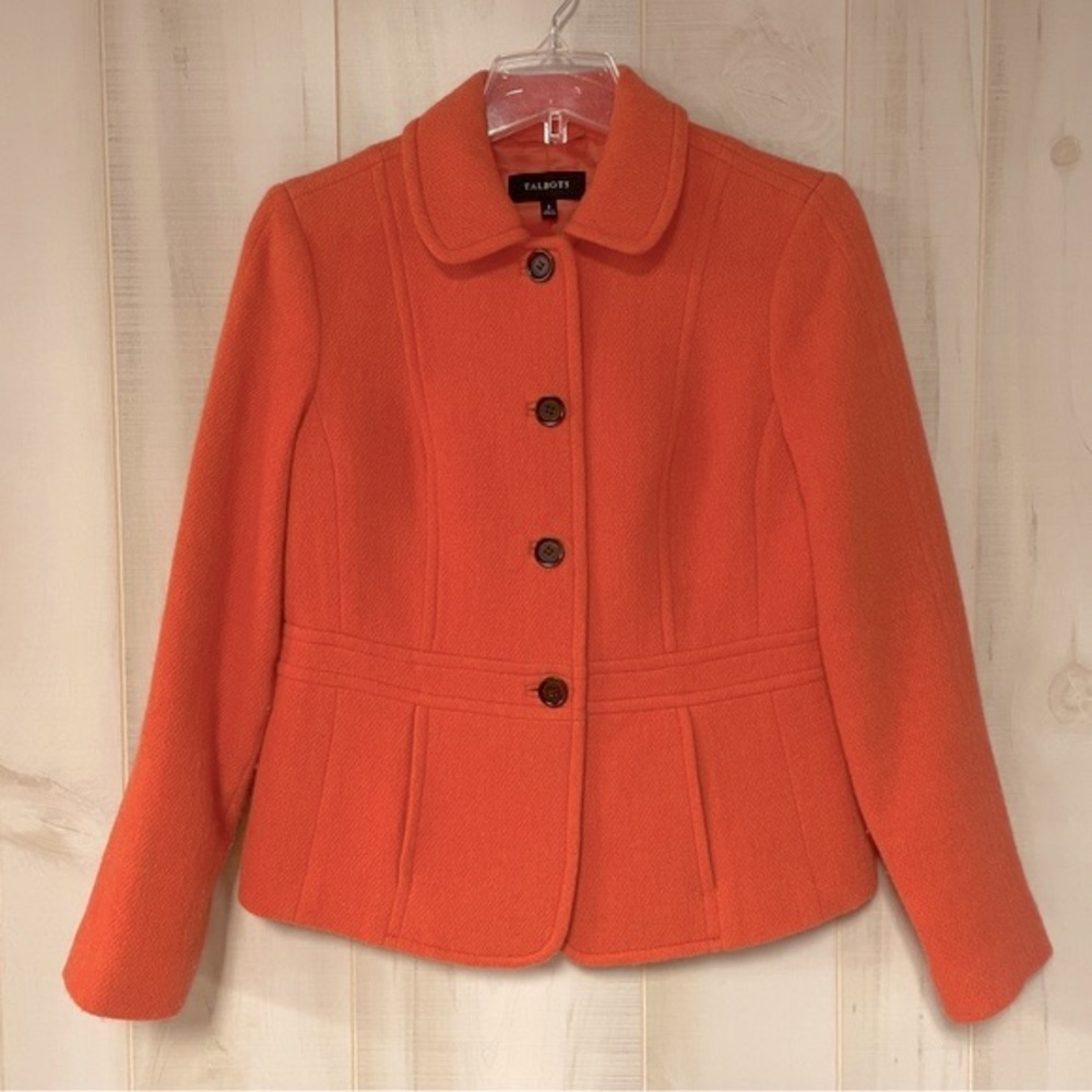 Talbots Orange Wool Blend Short Button Front Jacket Coat Sz 2